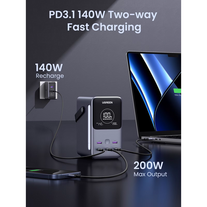 Eksterni punjač UGREEN PB770, 48000mAh, 300W, QC + PD, 2 x USB-A - 3 x USB-C, Siva, Refabrikovana