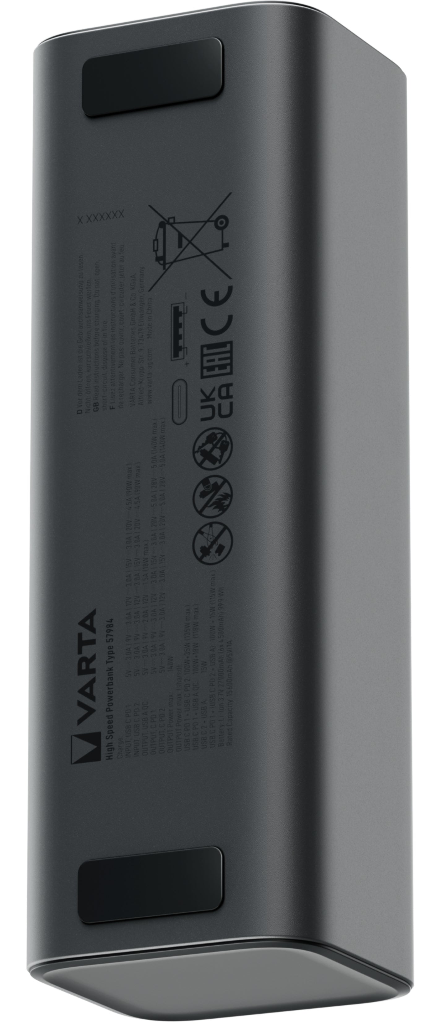 Spoljna baterija Varta High Speed, 27000mAh, 140W, QC + PD, 1 x USB-A - 2 x USB-C, Crna
