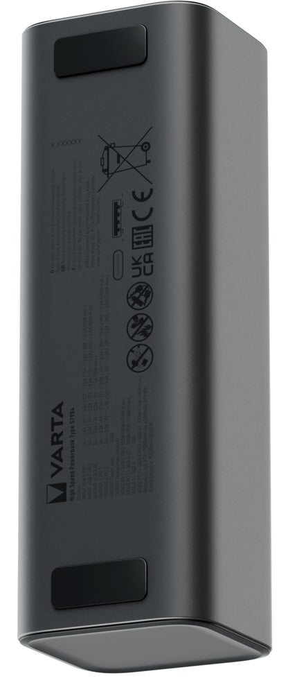 Spoljna baterija Varta High Speed, 27000mAh, 140W, QC + PD, 1 x USB-A - 2 x USB-C, Crna
