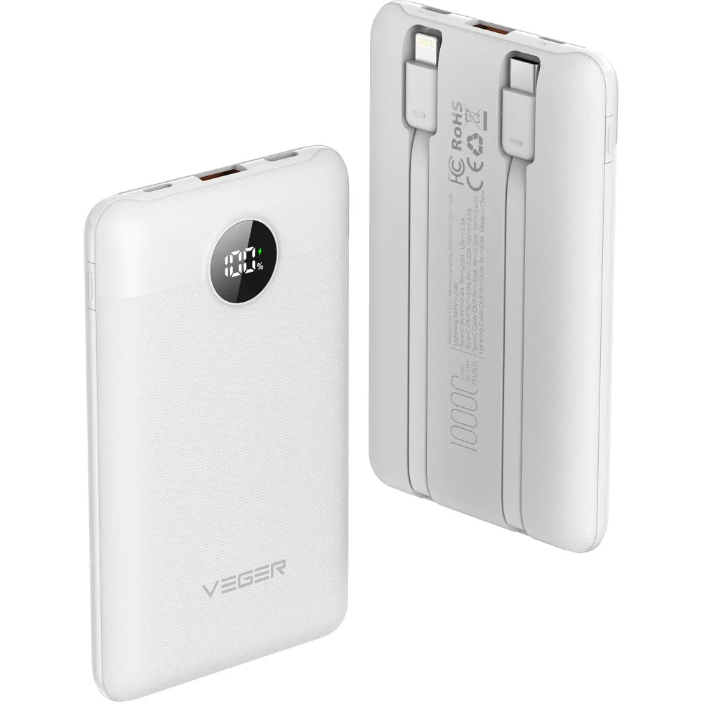 Spoljna baterija Veger C11C, 10000mAh, 22.5W, QC + PD, 1 x Lightning - 1 x USB-A - 2 x USB-C, Bela