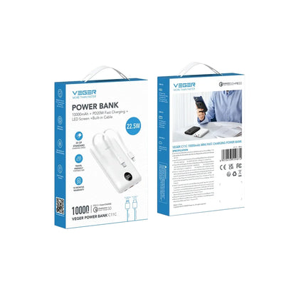 Spoljna baterija Veger C11C, 10000mAh, 22.5W, QC + PD, 1 x Lightning - 1 x USB-A - 2 x USB-C, Bela