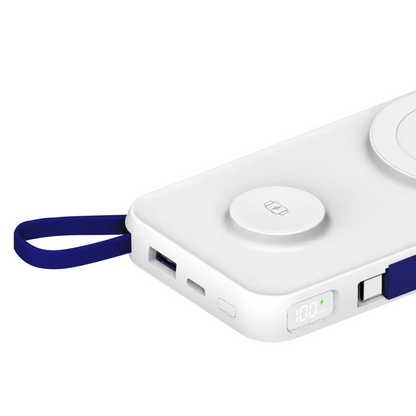 Spoljna baterija Wireless 3MK PastelUp, 10000mAh, 22.5W, QC + PD + FQI, 1 x USB-A - 1 x USB-C - 2 x QI, Bela