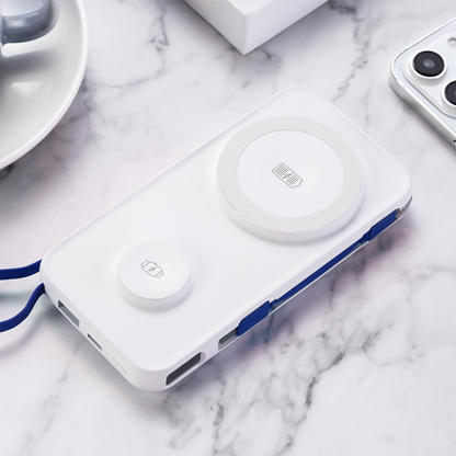 Spoljna baterija Wireless 3MK PastelUp, 10000mAh, 22.5W, QC + PD + FQI, 1 x USB-A - 1 x USB-C - 2 x QI, Bela