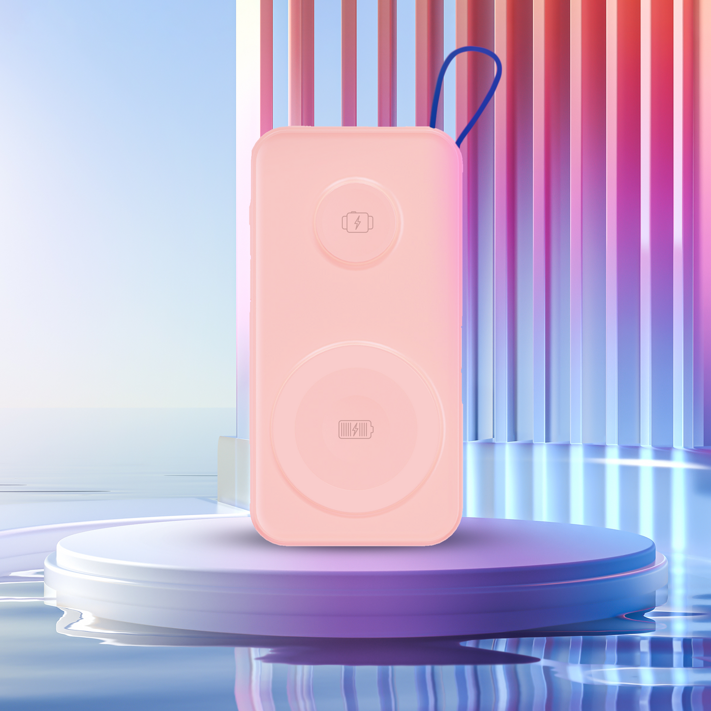 Spoljna bežična baterija 3MK PastelUp, 10000mAh, 22.5W, QC + PD + FQI, 1 x USB-A - 1 x USB-C - 2 x QI, Roze