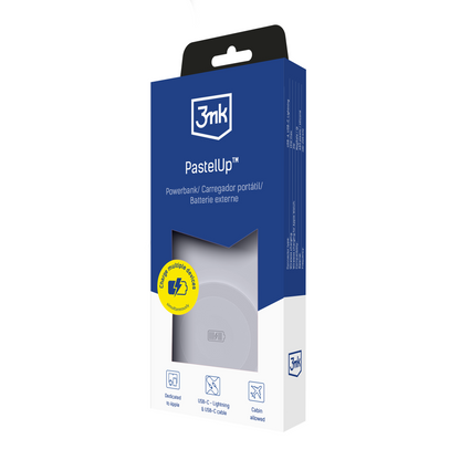 Spoljna baterija Wireless 3MK PastelUp, 10000mAh, 22.5W, QC + PD + FQI, 1 x USB-A - 1 x USB-C - 2 x QI, Bela