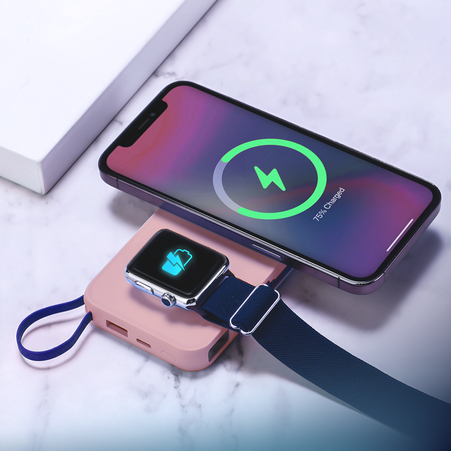 Spoljna bežična baterija 3MK PastelUp, 10000mAh, 22.5W, QC + PD + FQI, 1 x USB-A - 1 x USB-C - 2 x QI, Roze