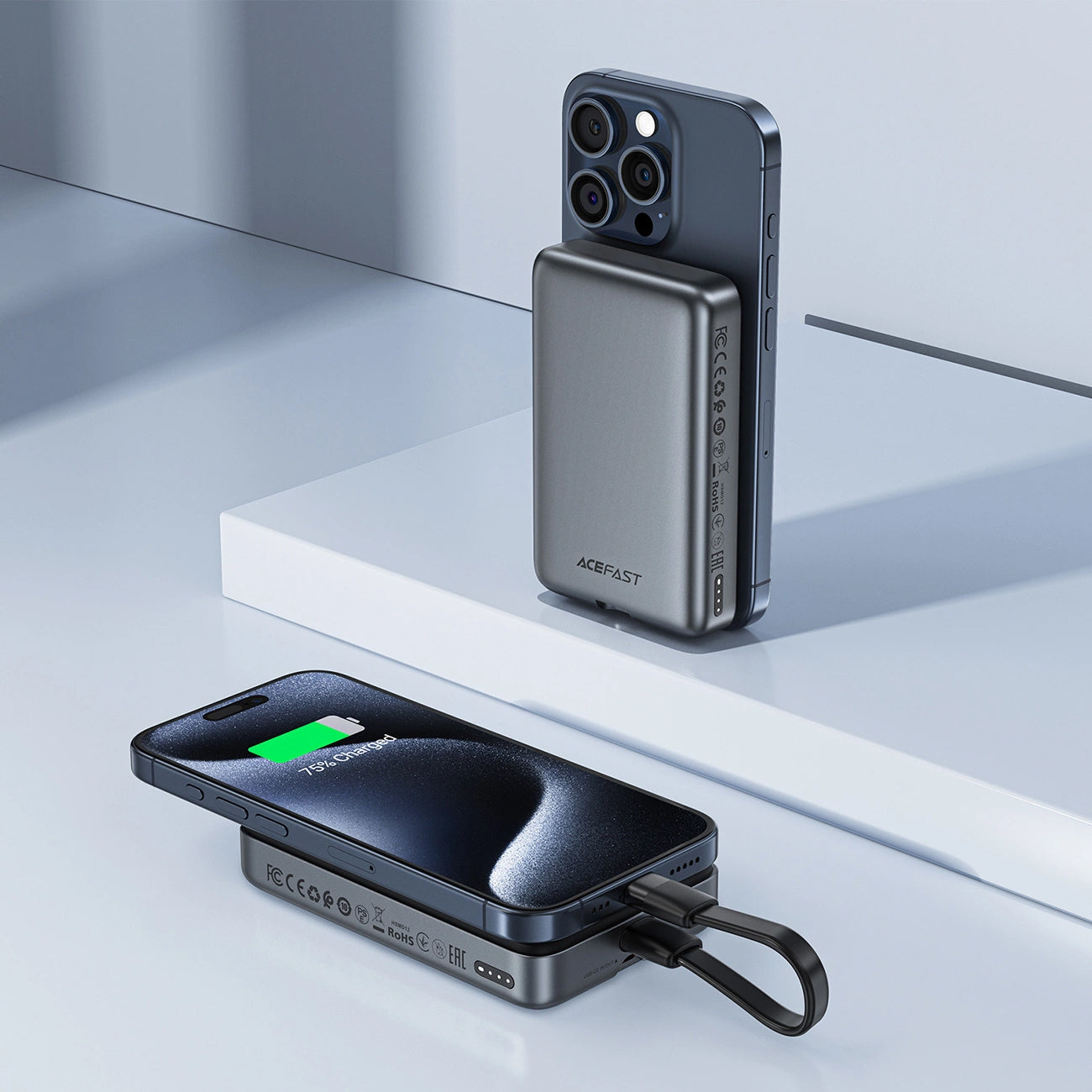 Spoljna Bežična Baterija Acefast M10, 10000mAh, 30W, PD + FQI, 1 x QI - 2 x USB-C, Crna