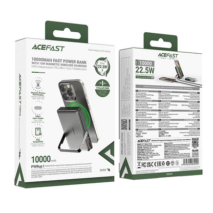 Spoljna baterija Wireless Acefast M17, 10000mAh, 22.5W, PD + FQI, 1 x QI - 1 x USB-C, Crna