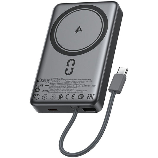 Baterija Eksterna Wireless Acefast M18, 10000mAh, 22.5W, PD + FQI, 1 x QI - 2 x USB-C, Crna