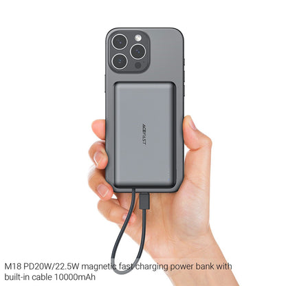 Baterija Eksterna Wireless Acefast M18, 10000mAh, 22.5W, PD + FQI, 1 x QI - 2 x USB-C, Crna