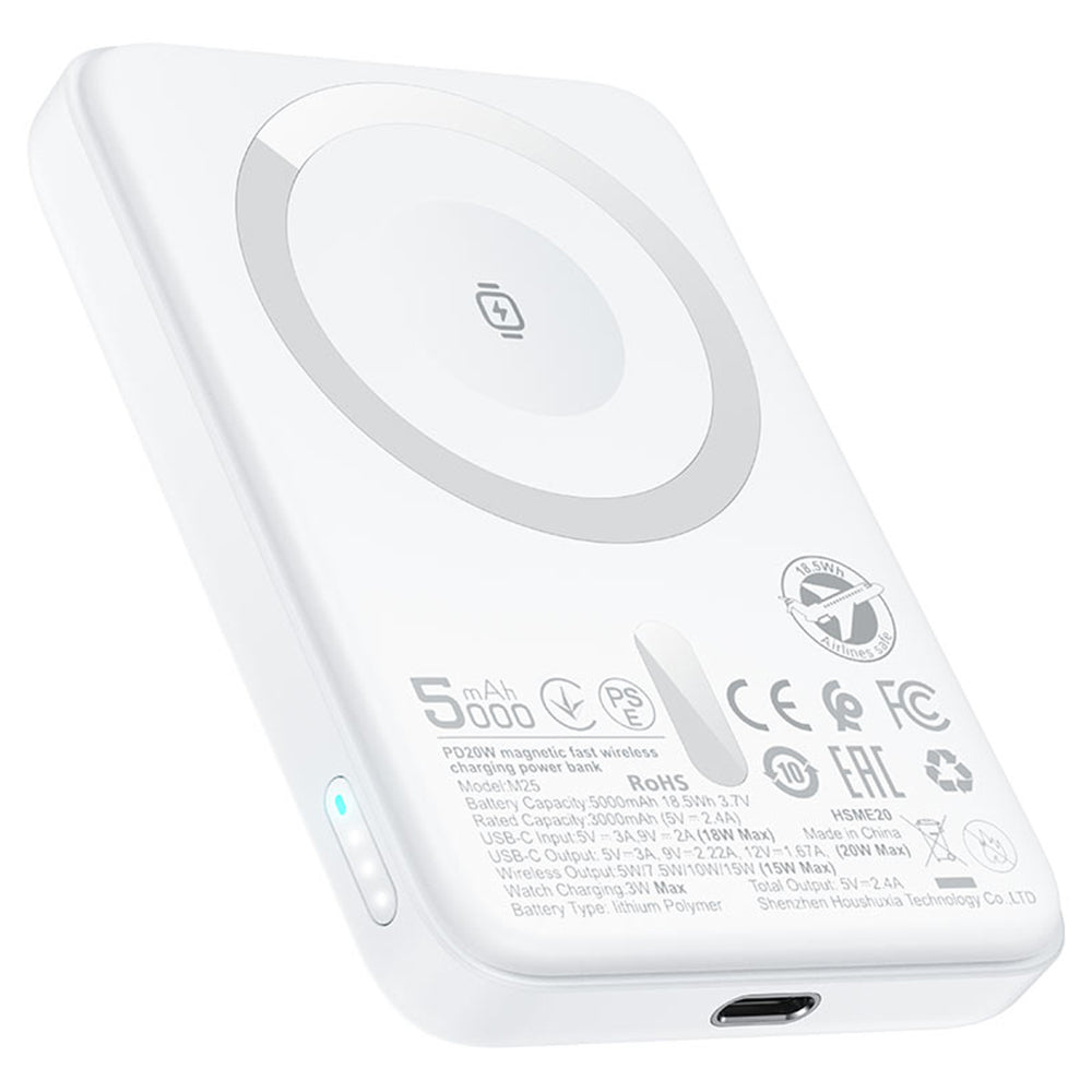 Spoljna baterija Wireless Acefast M25, 5000mAh, 20W, PD + FQI, 1 x QI - 1 x USB-C, Bela
