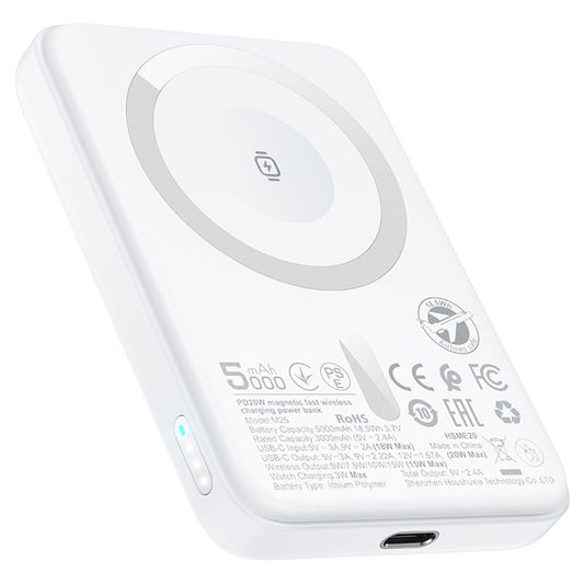 Spoljna baterija Wireless Acefast M25, 5000mAh, 20W, PD + FQI, 1 x QI - 1 x USB-C, Bela