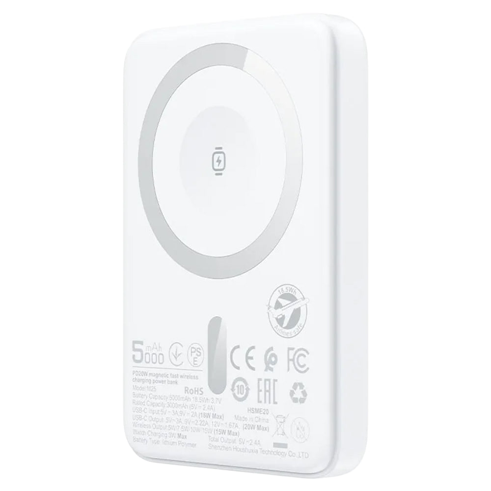 Spoljna baterija Wireless Acefast M25, 5000mAh, 20W, PD + FQI, 1 x QI - 1 x USB-C, Bela