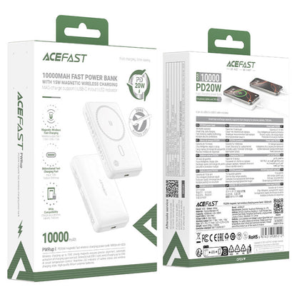 Spoljna baterija Wireless Acefast M26, 10000mAh, 20W, PD + FQI, 1 x QI - 1 x USB-C, Bela
