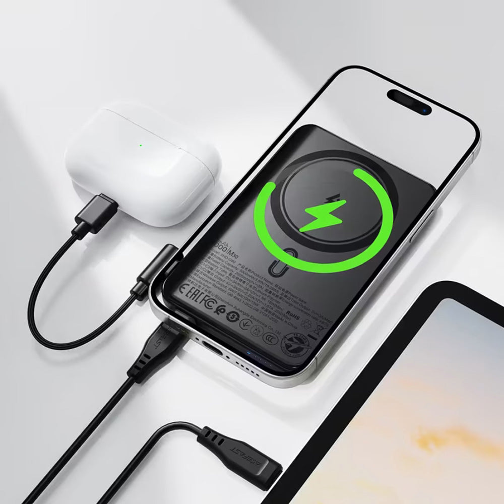 Spoljna baterija Wireless Acefast M30, 5000mAh, 20W, PD + FQI, 1 x QI - 2 x USB-C, Crna