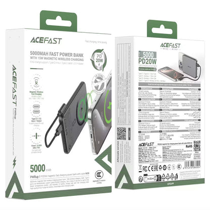 Spoljna baterija Wireless Acefast M30, 5000mAh, 20W, PD + FQI, 1 x QI - 2 x USB-C, Crna