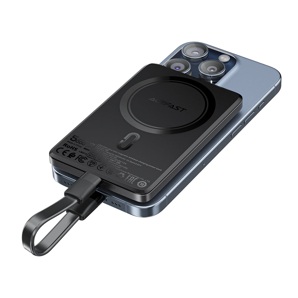 Spoljna baterija Wireless Acefast M8, 5000mAh, 18W, PD + FQI, 1 x QI - 1 x USB-C, Crna