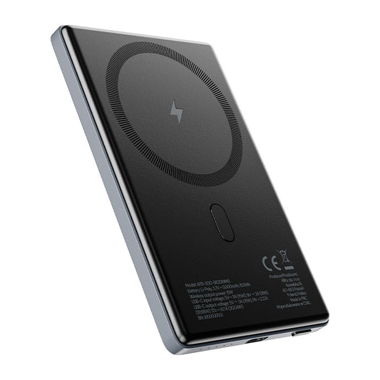 Spoljna bežična baterija Allity. APB-300, 5000mAh, 20W, PD + FQI, 1 x QI - 1 x USB-C, Siva