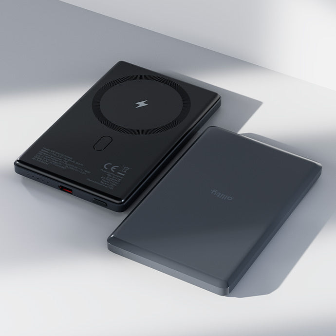 Spoljna bežična baterija Allity. APB-300, 5000mAh, 20W, PD + FQI, 1 x QI - 1 x USB-C, Siva