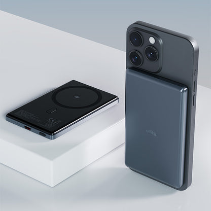 Spoljna bežična baterija Allity. APB-300, 5000mAh, 20W, PD + FQI, 1 x QI - 1 x USB-C, Siva