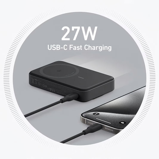 Vanjska baterija Anker MagGo, bežična, 10000mAh, 27W, PD + FQI, 1 x QI - 1 x USB-C, crna A1654G11