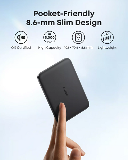 Bežična Eksterna Baterija Anker Nano, 5000mAh, 20W, PD + FQI, 1 x QI - 1 x USB-C, Crna A1665H11