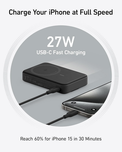 Spoljna bežična baterija Anker MagGo, 10000mAh, 27W, PD + FQI, 1 x QI - 1 x USB-C, Crna A1654011
