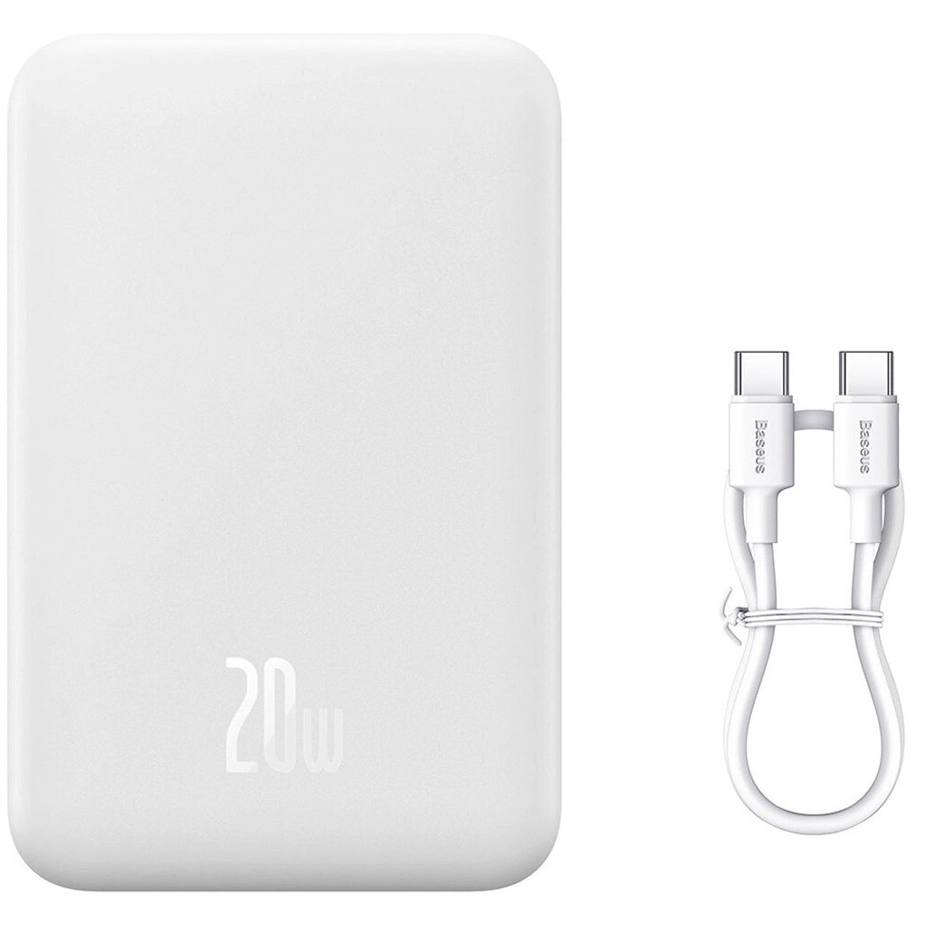 Spoljna Baterija Bežična Baseus Magnetic Mini, 20000mAh, 20W, PD + FQI, 1 x QI - 1 x USB-C, Bela PPCX150002