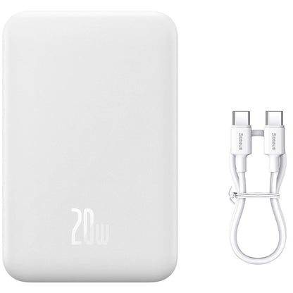 Spoljna Baterija Bežična Baseus Magnetic Mini, 20000mAh, 20W, PD + FQI, 1 x QI - 1 x USB-C, Bela PPCX150002