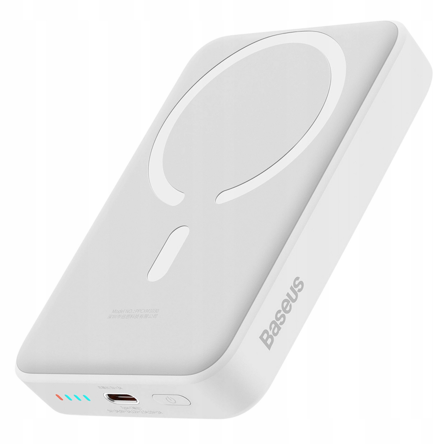Spoljna bežična baterija Baseus Magnetic Mini, 10000mAh, 30W, PD + FQI, 1 x QI - 1 x USB-C, Bela PPCX110202