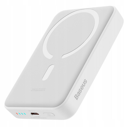 Spoljna bežična baterija Baseus Magnetic Mini, 10000mAh, 30W, PD + FQI, 1 x QI - 1 x USB-C, Bela PPCX110202