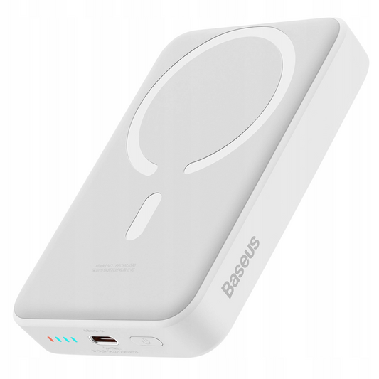Spoljna bežična baterija Baseus Magnetic Mini, 10000mAh, 30W, PD + FQI, 1 x QI - 1 x USB-C, Bela PPCX110202
