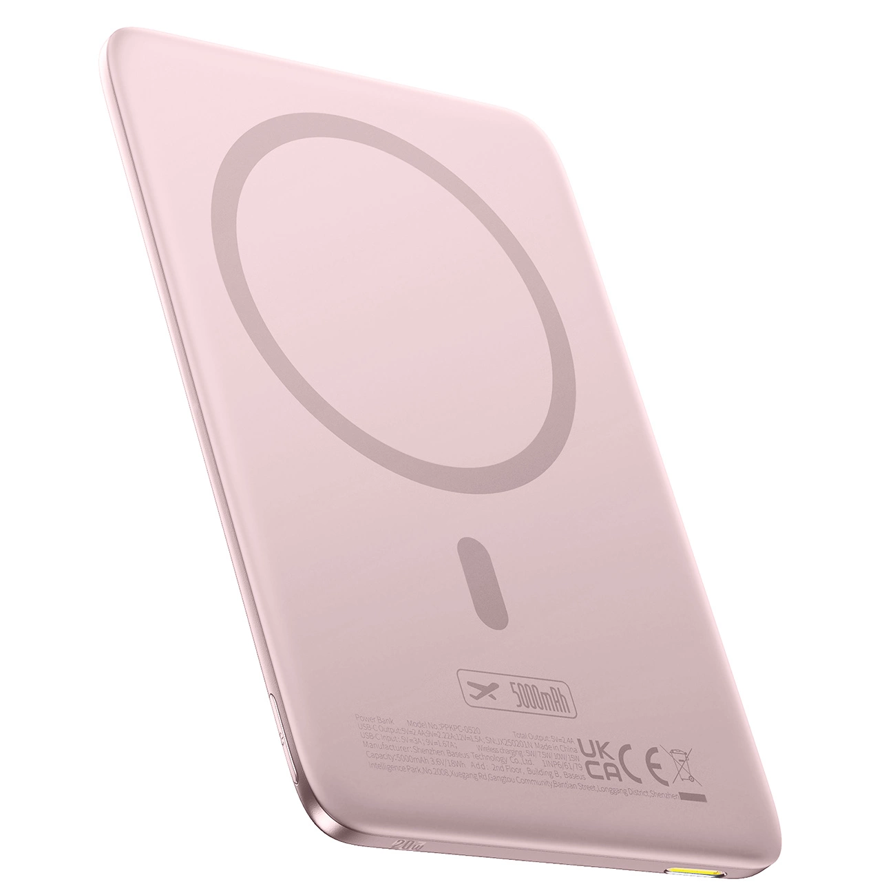 Spoljna bežična baterija Baseus PicoGo AM41, 5000mAh, 20W, PD + FQI, 1 x QI - 1 x USB-C, Roze