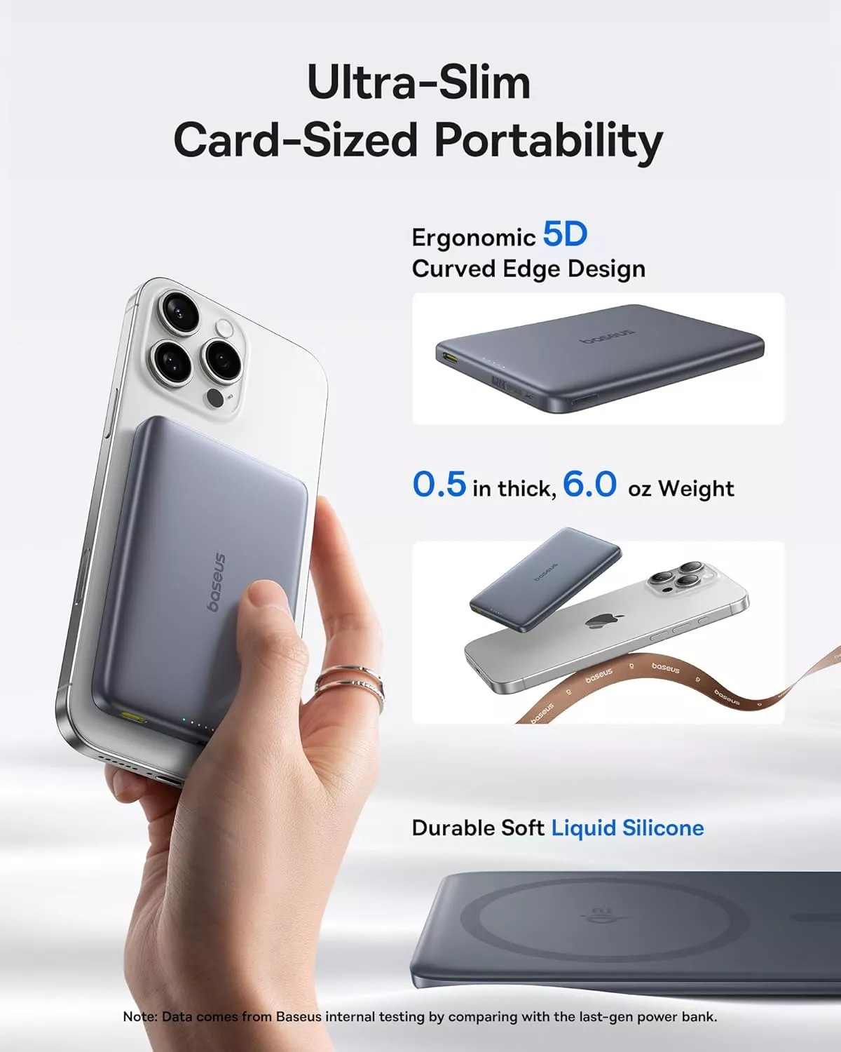 Spoljna bežična baterija Baseus PicoGo AM41, 10000mAh, 27W, PD + FQI, 1 x QI - 1 x USB-C, Siva E0027200