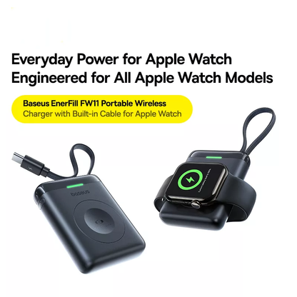 Bežična Eksterna Baterija Baseus EnerFill FW11 za Apple Watch Series, 1640mAh, 5W, 1 x QI, Crna E0205301