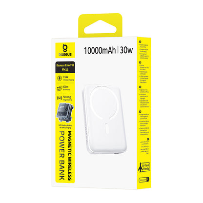 Bežična eksterna baterija Baseus EnerFill FM11, 10000mAh, 30W, PD + FQI, 1 x QI - 1 x USB-C, Bela
