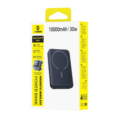 Bežična eksterna baterija Baseus EnerFill FM11, 10000mAh, 30W, PD + FQI, 1 x QI - 1 x USB-C, Crna
