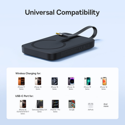 Baseus EnerFill FM11 bežna eksterna baterija, 10000 mAh, 30 W, PD + FQI, 1 x QI – 2 x USB-C, crna E0028904