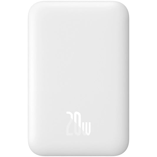 Baseus Magnetic Mini Wireless External Battery, 6000mAh, 20W, PD + FQI, 1 x QI - 1 x USB-C, White 