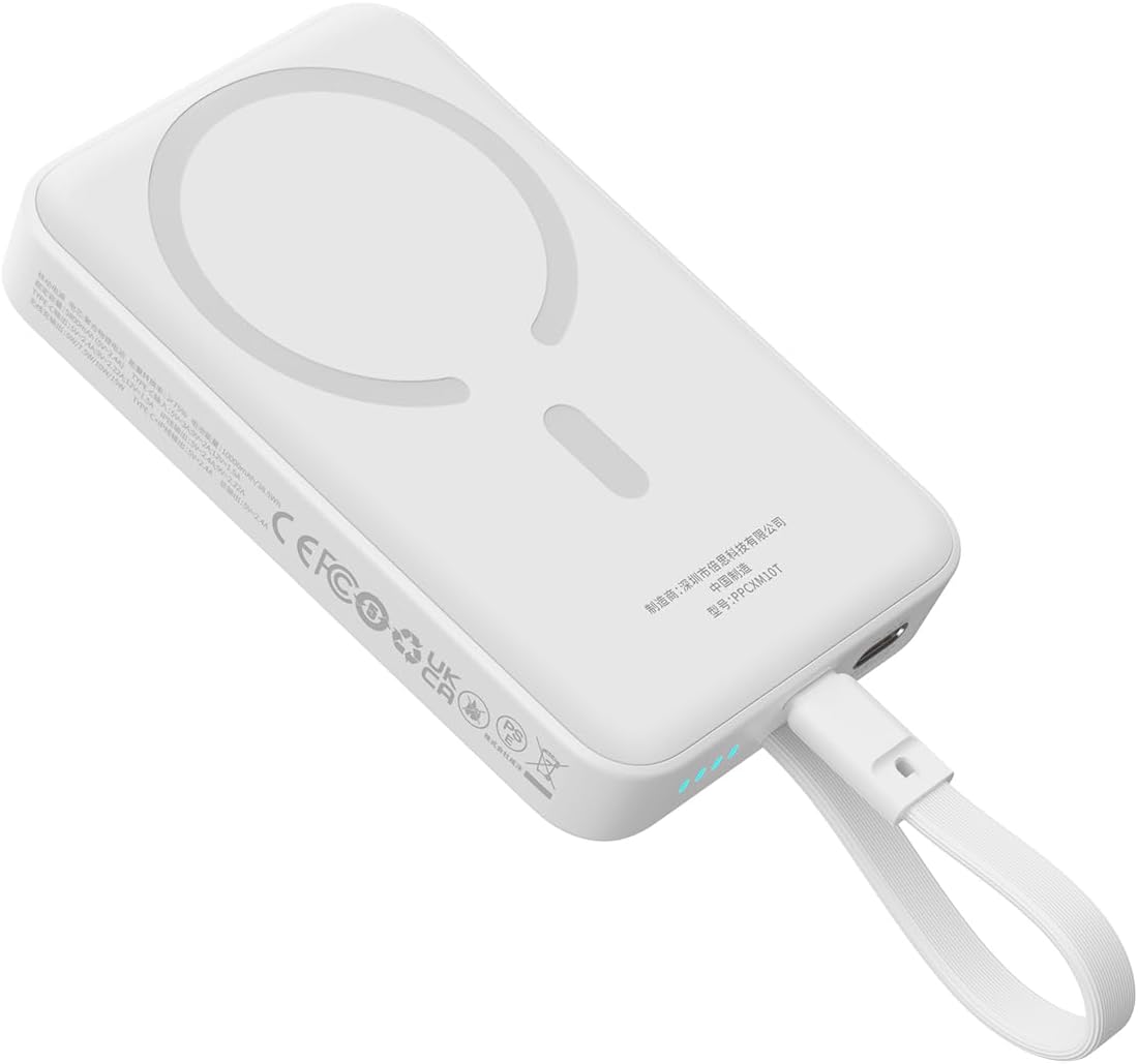 Wireless External Battery Baseus Magnetic Mini, 10000mAh, 30W, PD + FQI, 1 x QI - 2 x USB-C, White P1002210B223-00