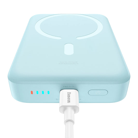 Baterie Externa Wireless Baseus Magnetic Mini, 10000mAh, 30W, PD + FQI, 1 x QI - 1 x USB-C, Albastra PPCX110203