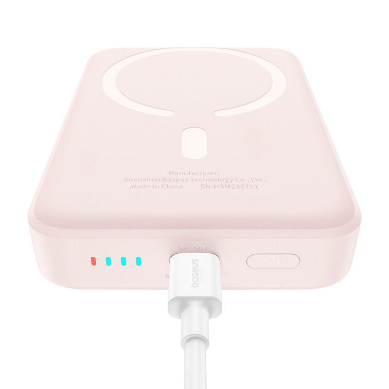 Baterie Externa Wireless Baseus Magnetic Mini, 10000mAh, 20W, PD + FQI, 1 x QI - 1 x USB-C, Roz P10059001413-00