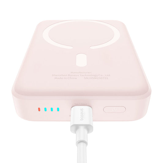 Baterie Externa Wireless Baseus Magnetic Mini, 10000mAh, 20W, PD + FQI, 1 x QI - 1 x USB-C, Roz P10059001413-00