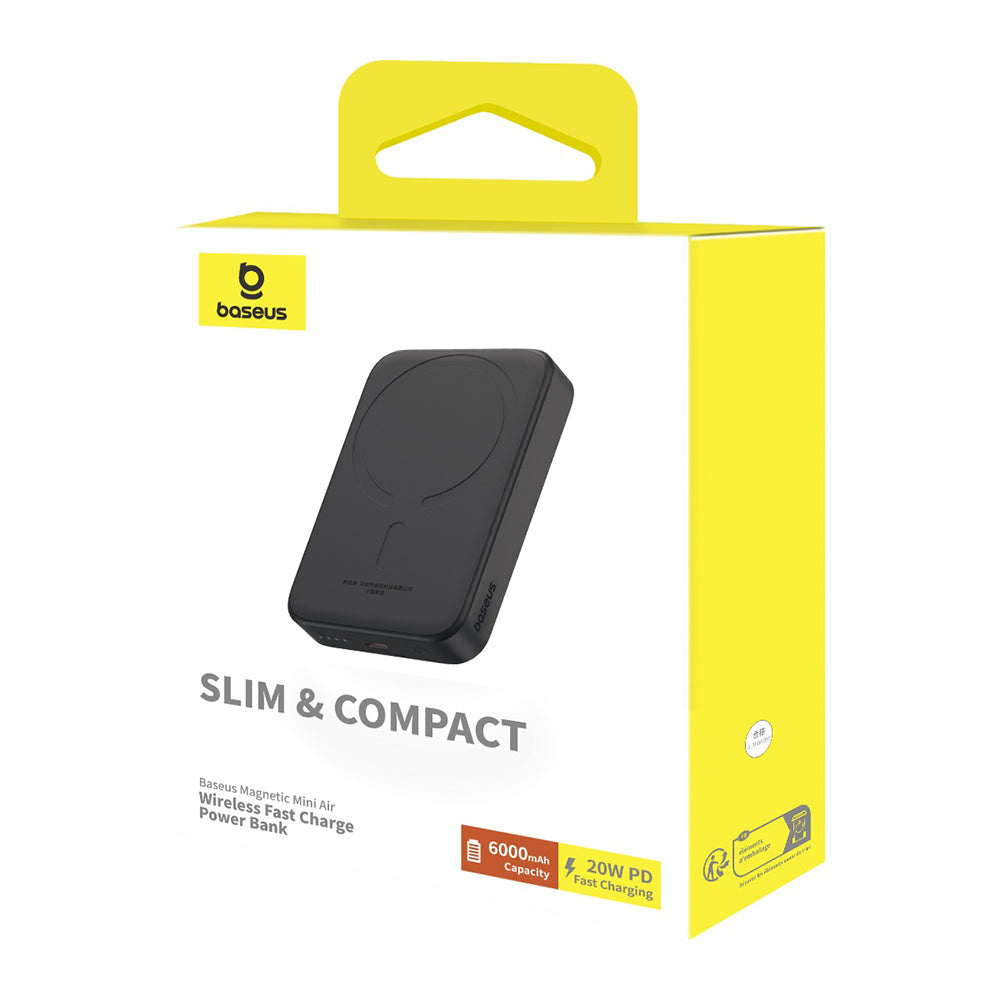 Baterija Eksterna Wireless Baseus Mini Air, 6000mAh, 20W, PD + FQI, 1 x QI - 1 x USB-C, Crna P10059002113-00