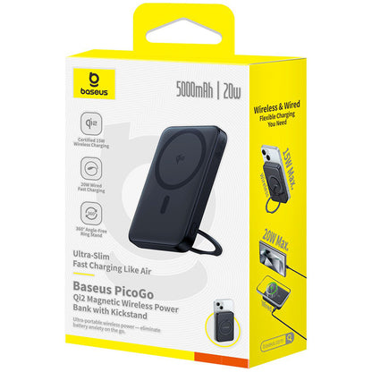 Eksterna bežična baterija Baseus PicoGo, 5000mAh, 20W, PD + FQI, 1 x QI - 1 x USB-C, Crna P10076802123-00