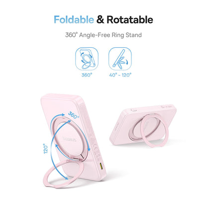 Spoljna bežična baterija Baseus PicoGo, 5000mAh, 20W, PD + FQI, 1 x QI - 1 x USB-C, Roze P10076800413-00