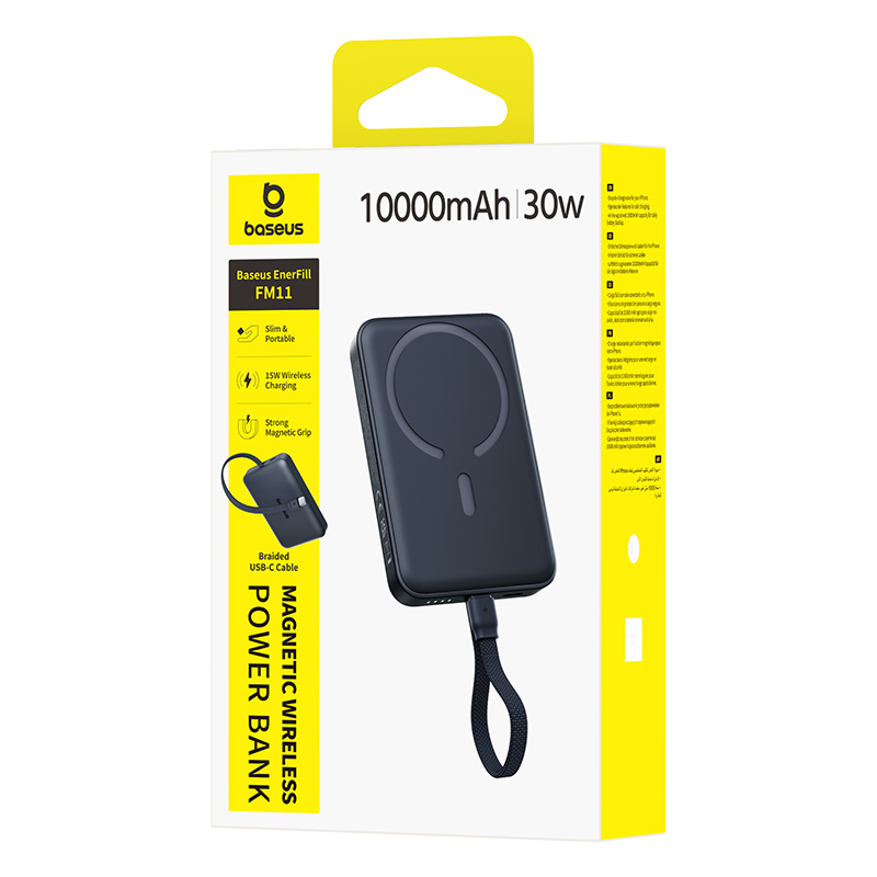 Baseus EnerFill FM11 bežna eksterna baterija, 10000 mAh, 30 W, PD + FQI, 1 x QI – 2 x USB-C, crna E0028904