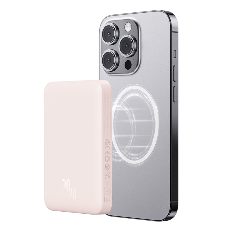 Baterie Externa Wireless Baseus Magnetic Mini, 10000mAh, 20W, PD + FQI, 1 x QI - 1 x USB-C, Roz P10059001413-00