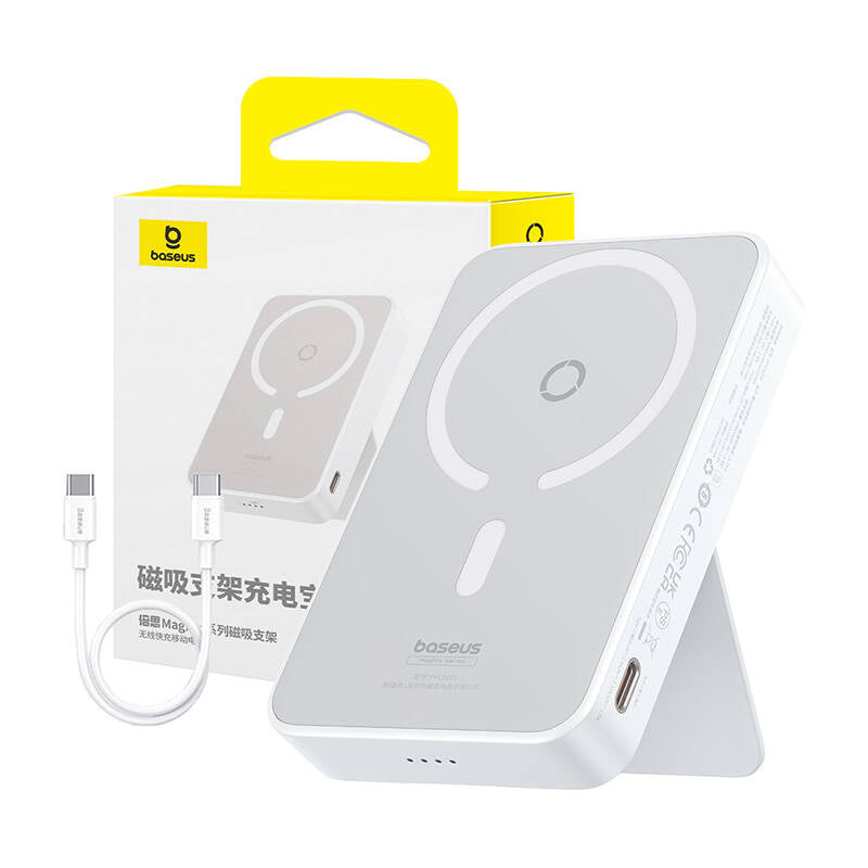 Spoljna bežična baterija Baseus MagPro PPCXZ05, 5000mAh, 20W, PD + FQI, 1 x QI - 1 x USB-C, Bela P10064101223-00