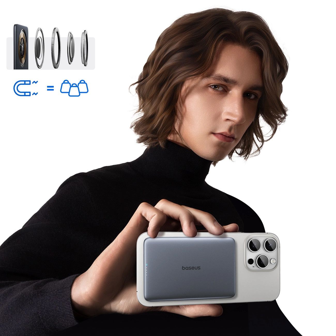 Baterija Eksterna Wireless Baseus PicoGo AM41, 5000mAh, 20W, PD + FQI, 1 x QI - 1 x USB-C, Siva P1007680C813-00
